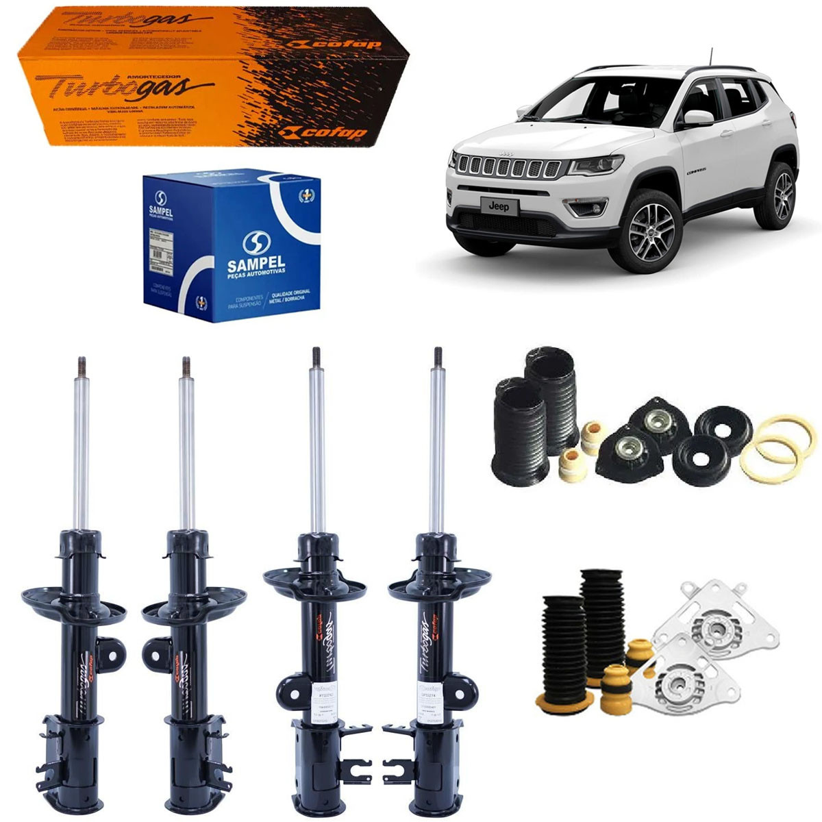 4 Amortecedores Cofap + Kits Sampel Compass 2.0 4X4 At9 17/