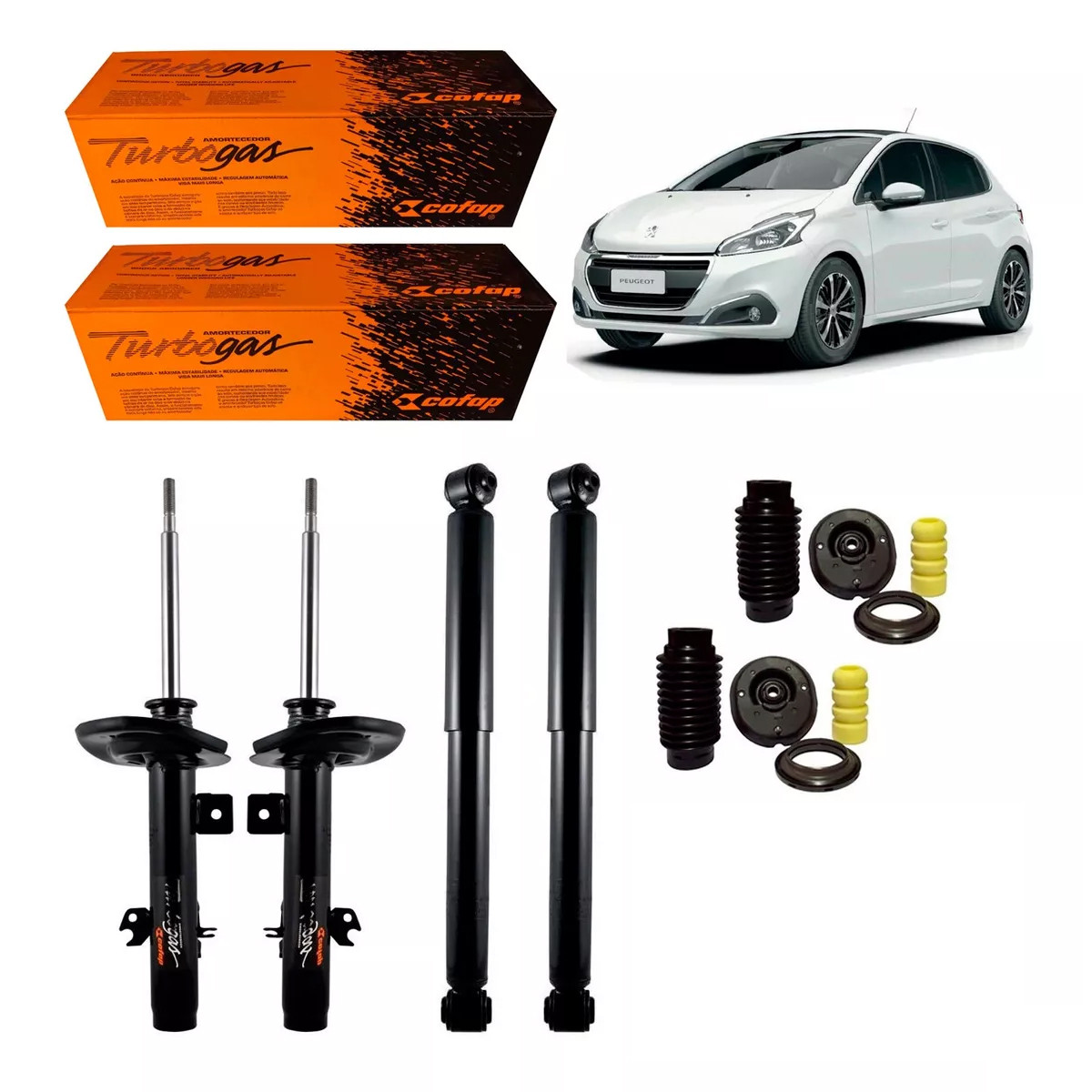 4 Amortecedores Cofap + Kits Peugeot 208 Manual 2013/2019